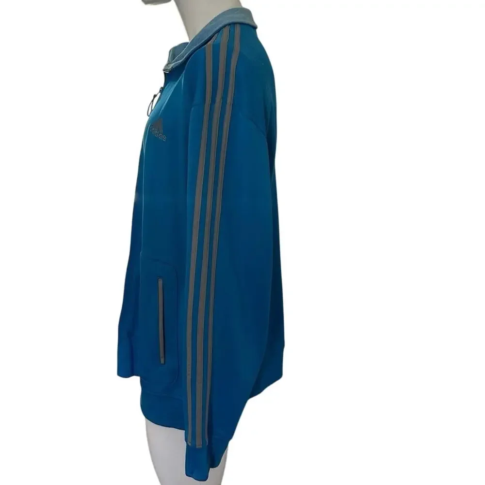 Adidas -Men’s Signature Blue w/Gray Stripes Full Zip Track Jacket- Size XXL